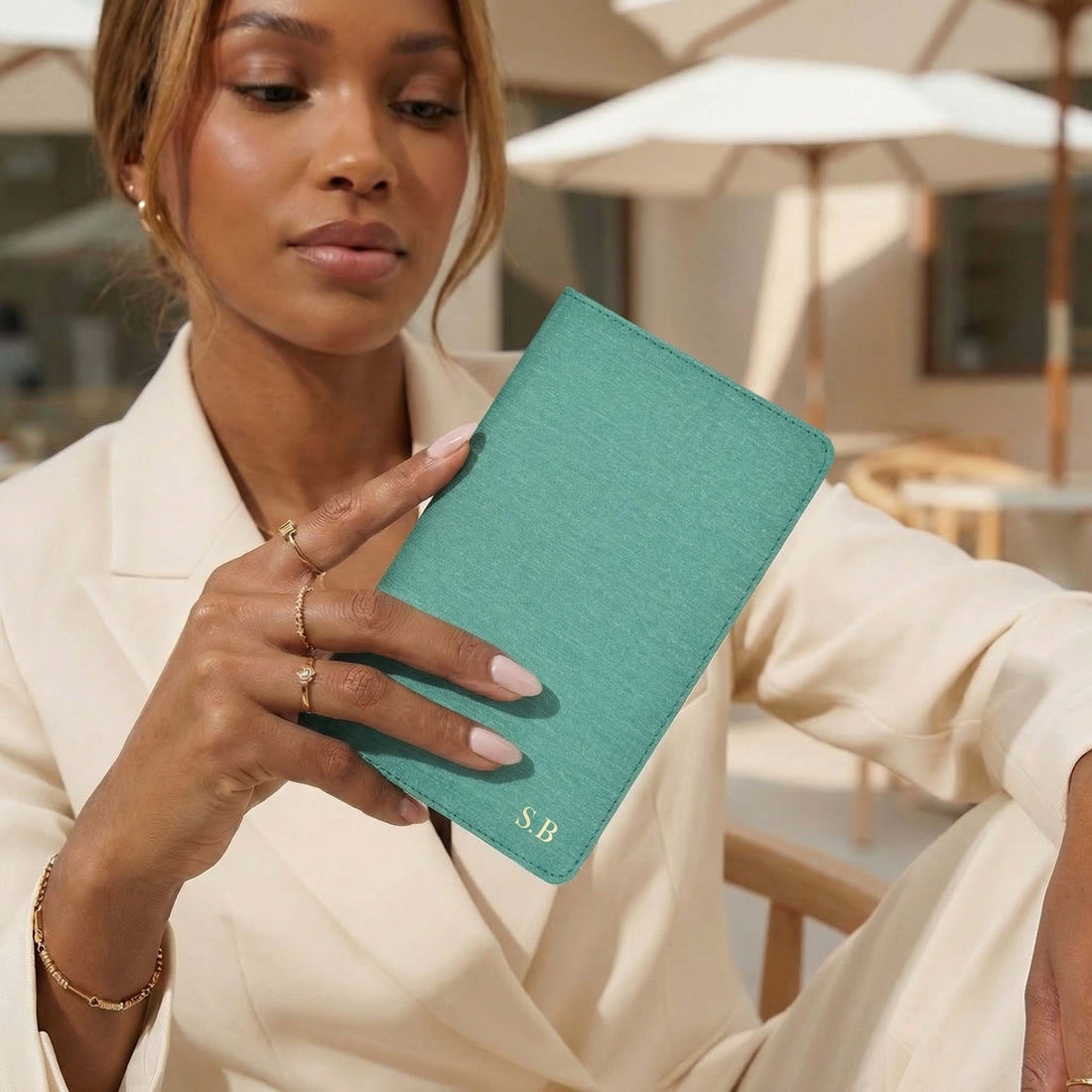 Green Leather Kindle Case with Hand Strap and Stand