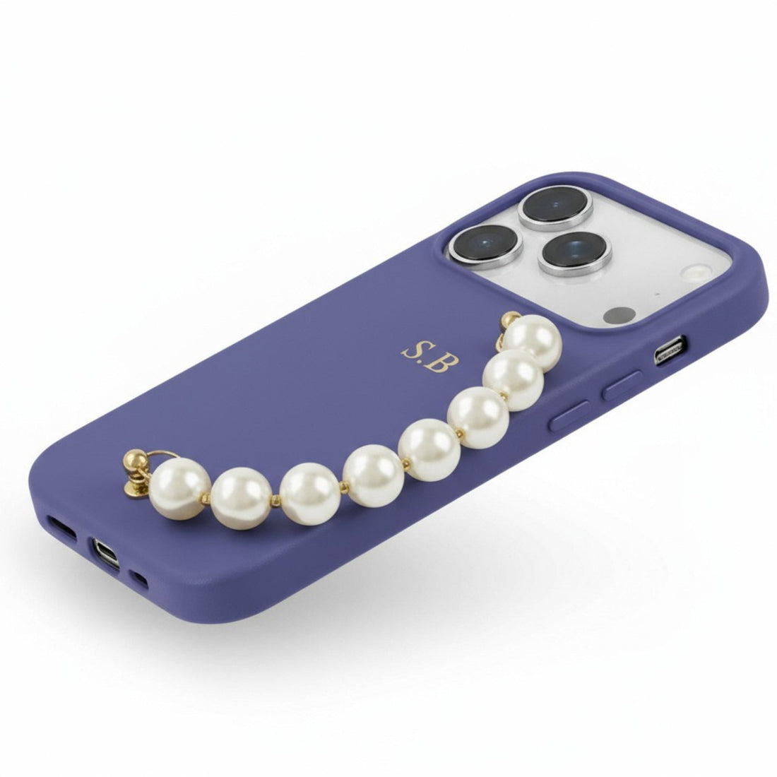 Lavender Leather Magnetic iPhone Case with Pearl Strap - Snap Bands