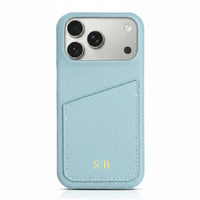 Light Blue Card Holder Leather iPhone Case - Snap Bands