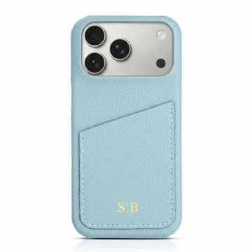 Light Blue Card Holder Leather iPhone Case - Snap Bands