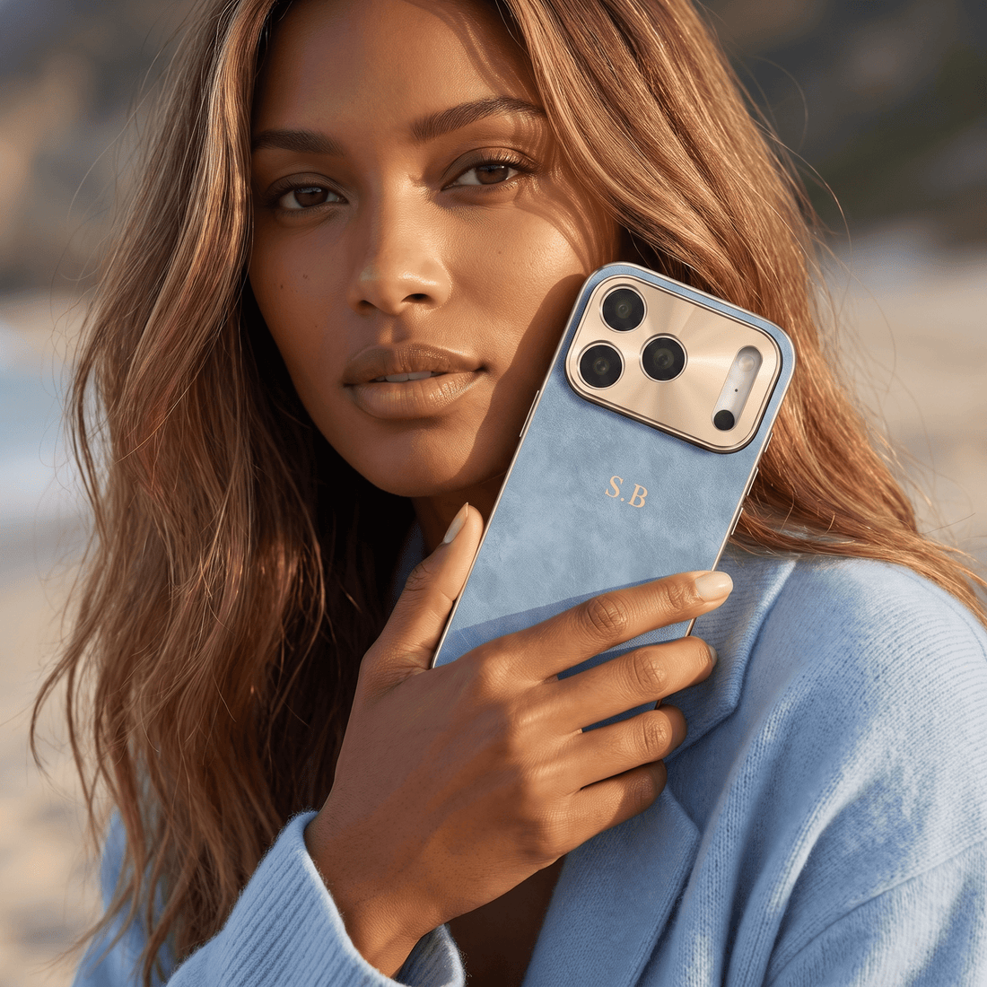 Light Blue Lambskin Leather Custom iPhone Case - #Snap Bands#