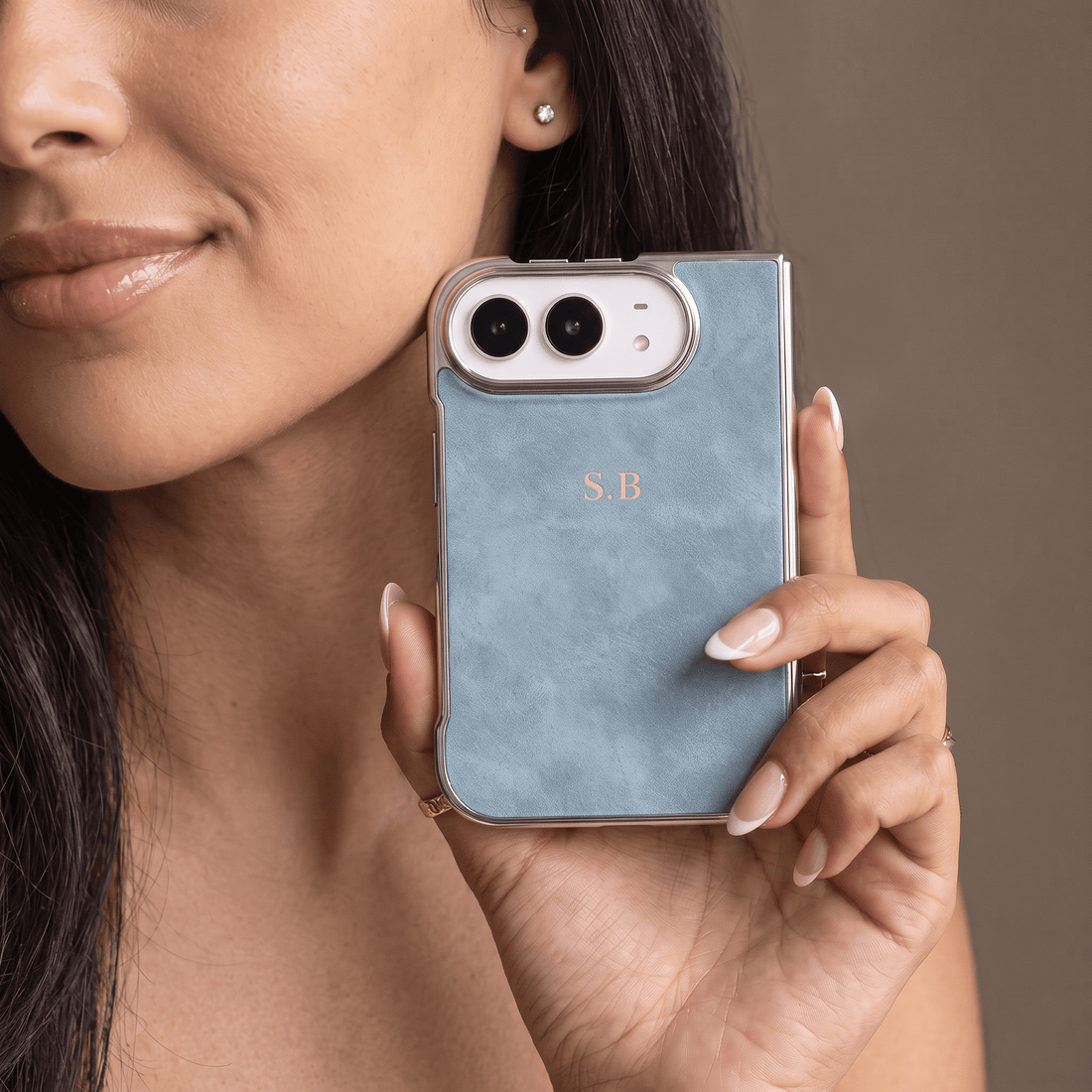 Light Blue Lambskin Leather Custom iPhone Duo Case - #Snap Bands#