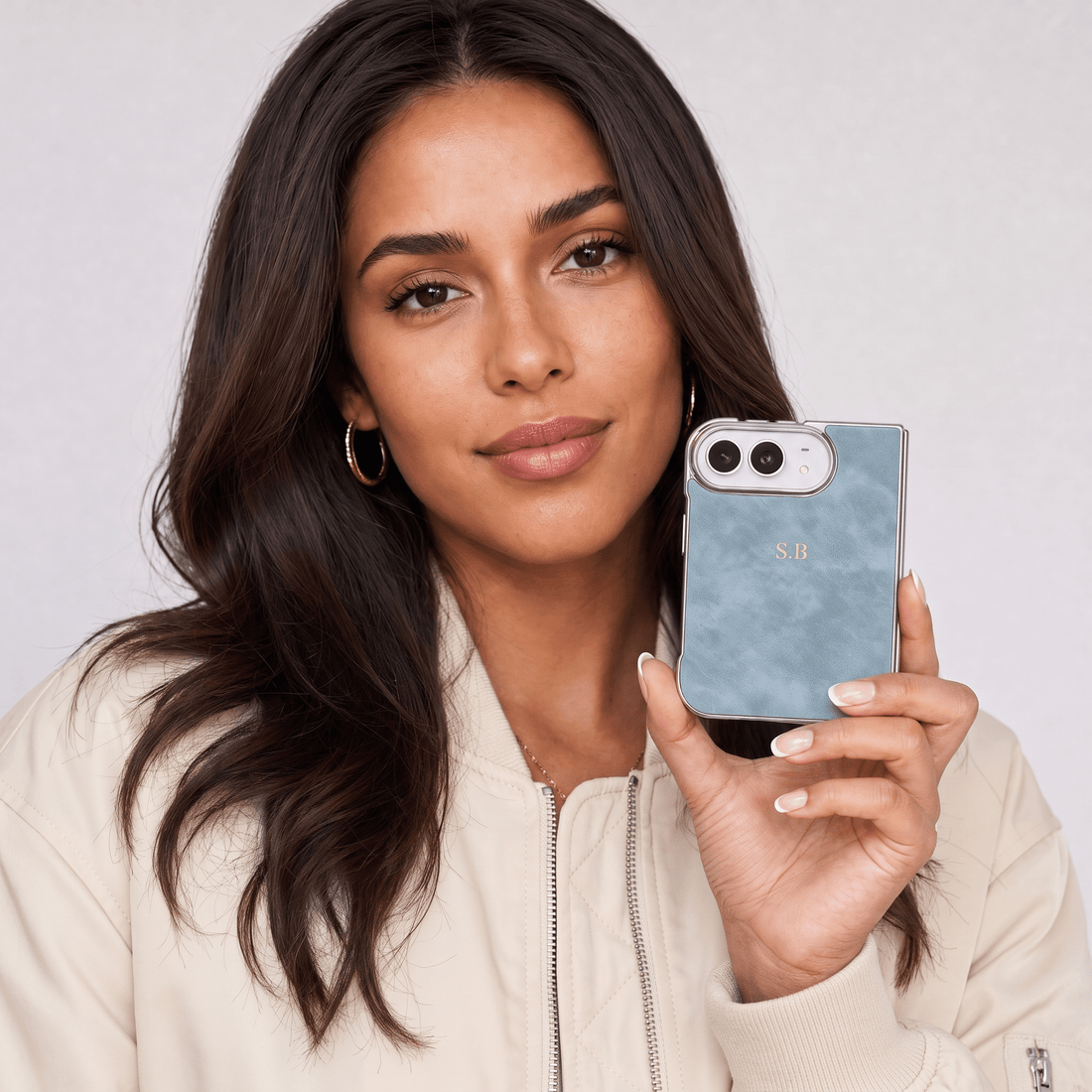 Light Blue Lambskin Leather Custom iPhone Duo Case - #Snap Bands#