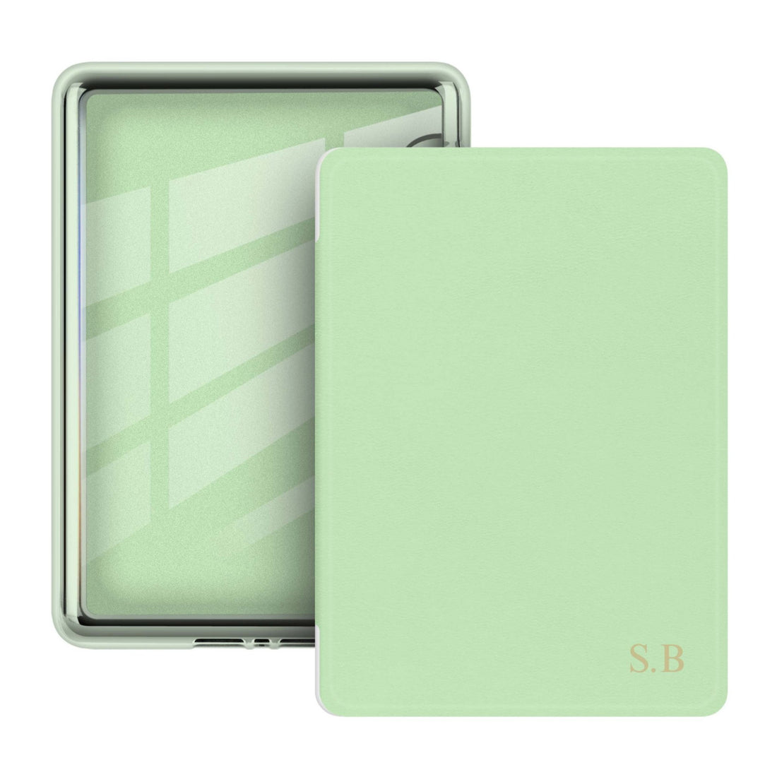 Light Green Leather Kindle Case - Snap Bands