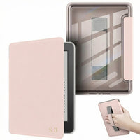 Light Pink Leather Kindle Case with Hand Strap - Snap Bands