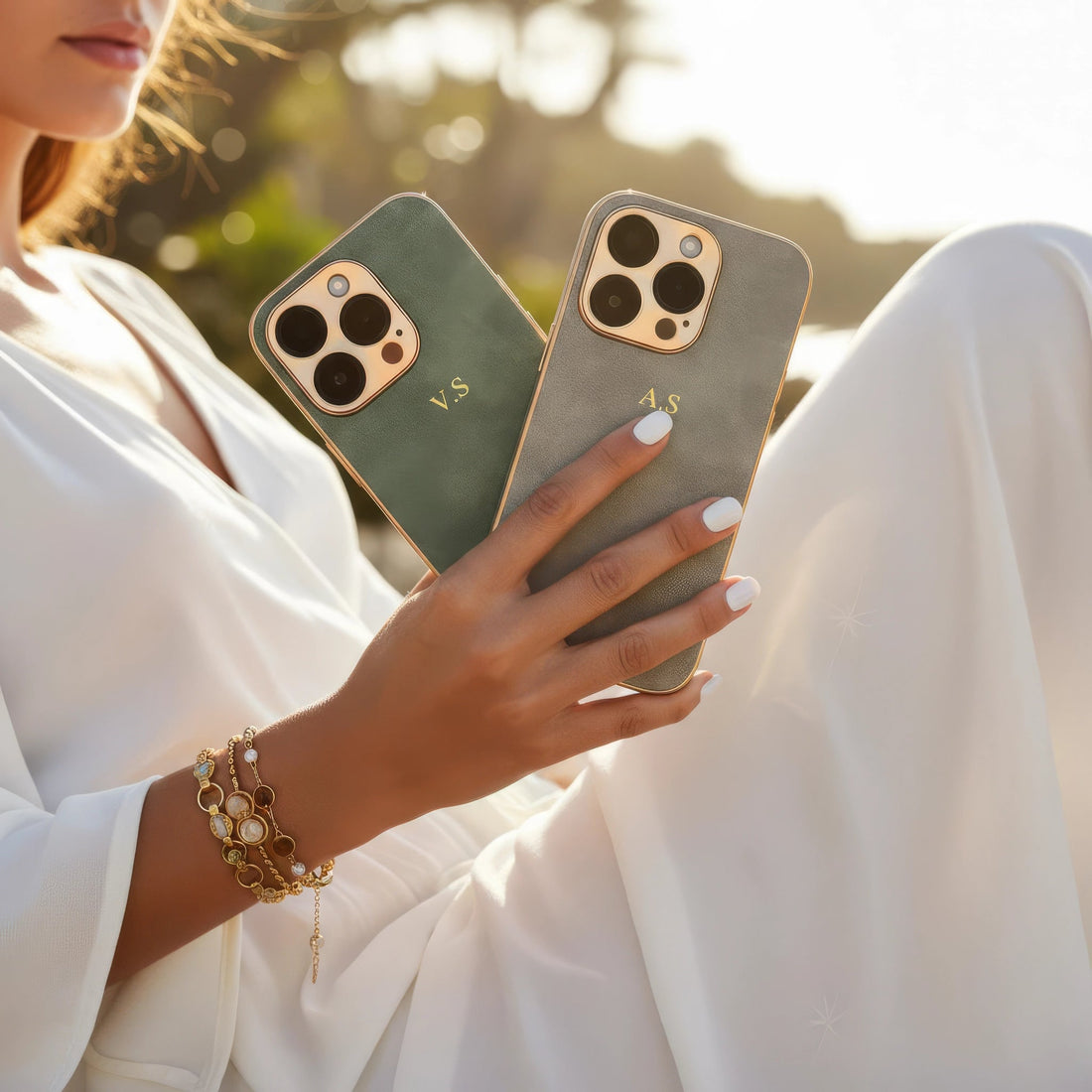 Luxury Lambskin Leather Custom iPhone Case Gray - Snap Bands