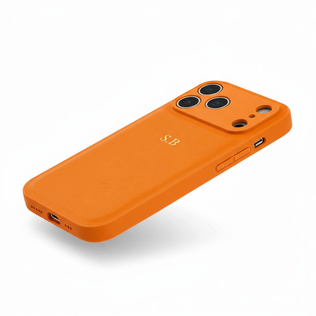 Orange Leather iPhone Case - Snap Bands