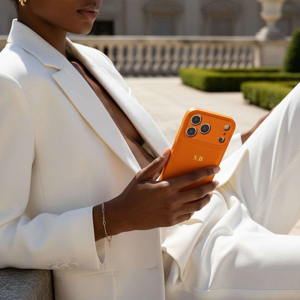 Orange Leather iPhone Case - Snap Bands