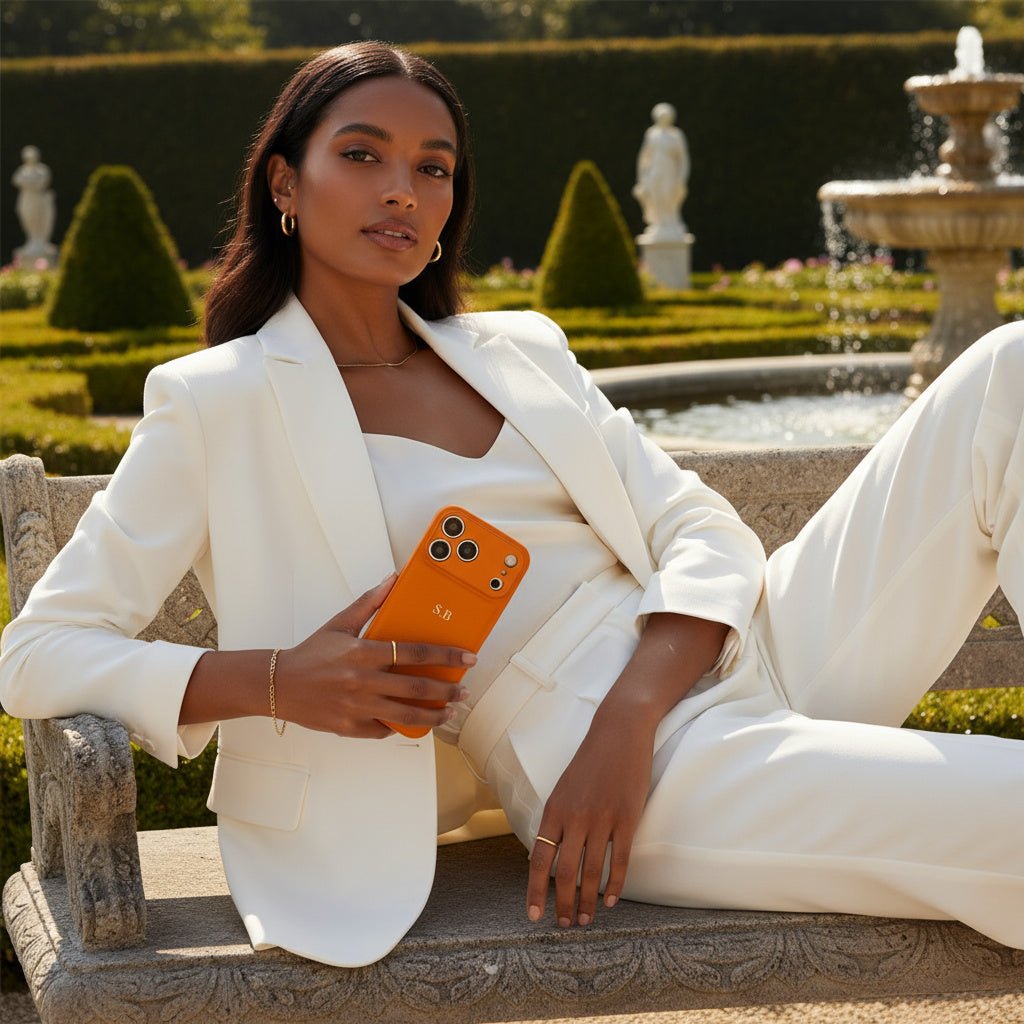 Orange Leather iPhone Case - Snap Bands