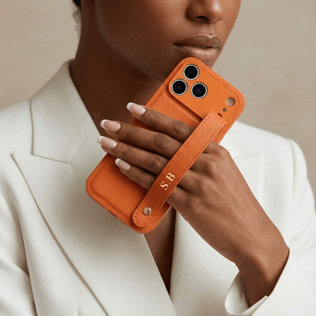 Orange Leather iPhone Case with Strap - Snap Bands