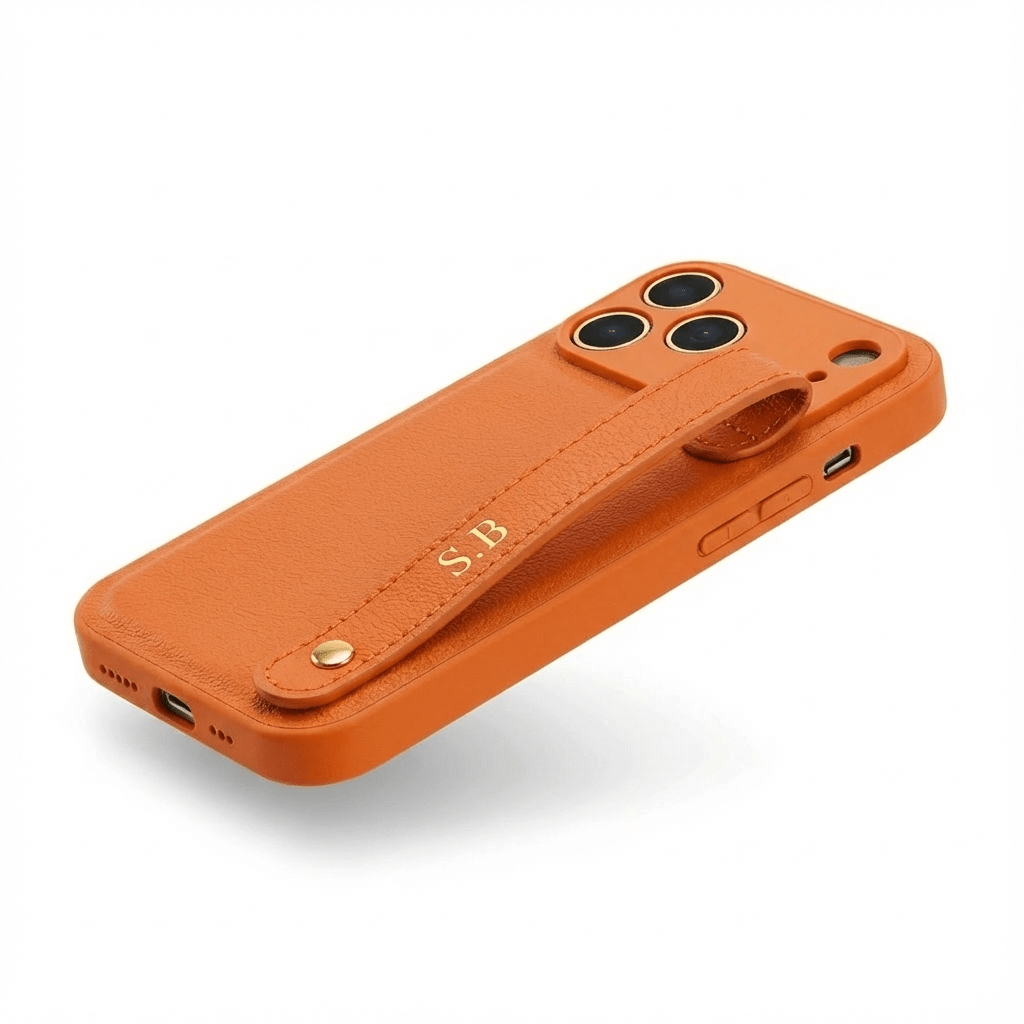Orange Leather iPhone Case with Strap - Snap Bands