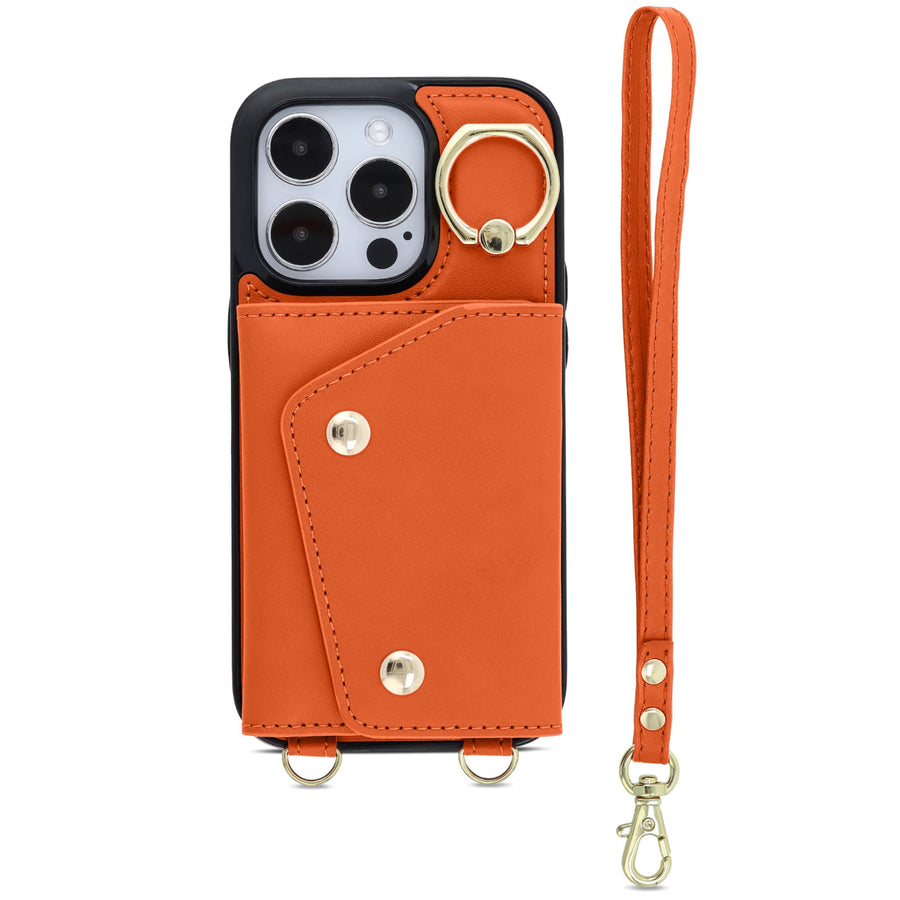 Orange Leather iPhone Case With Two Straps - Snap Bands