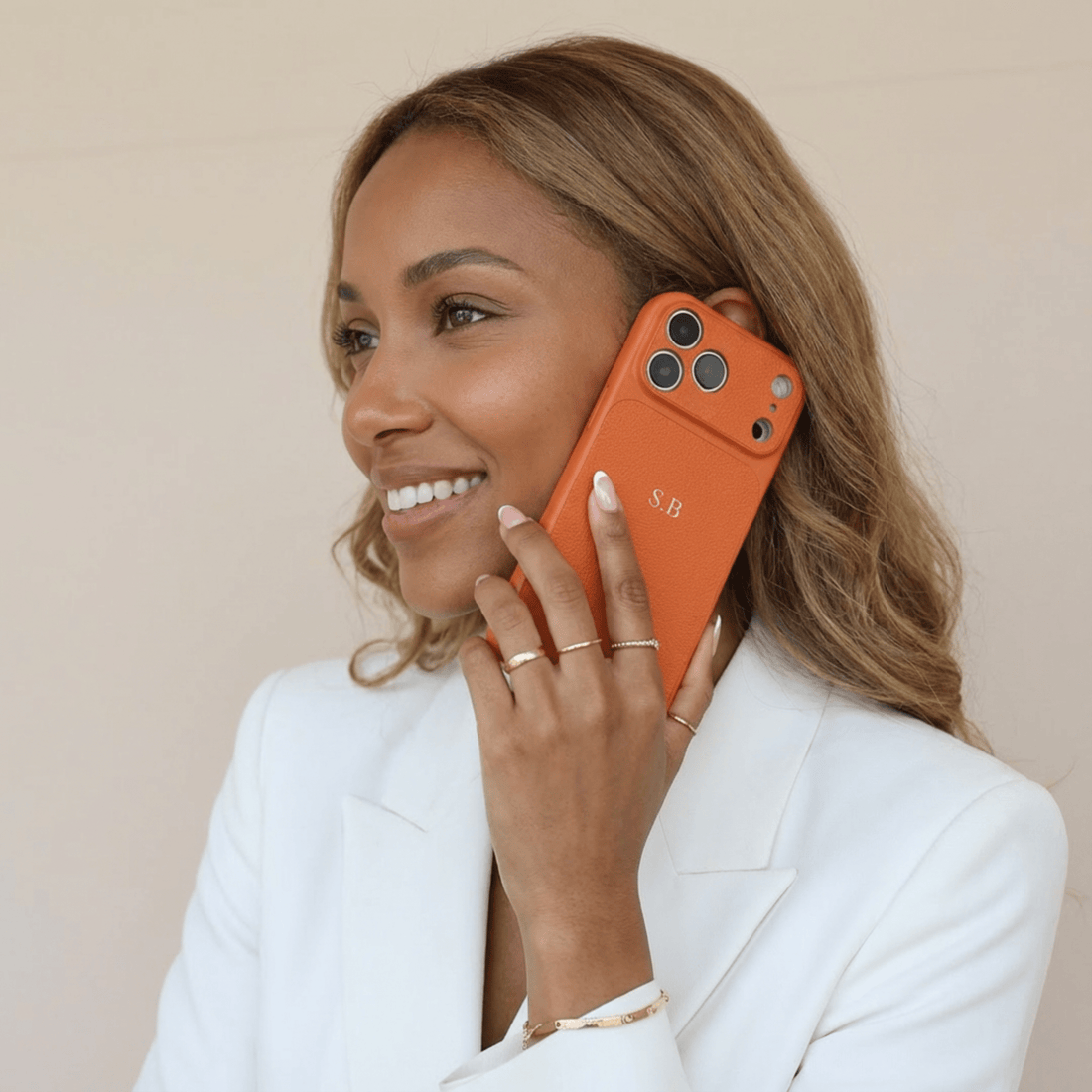 Orange Personalized iPhone Case With Leather - Snap Bands
