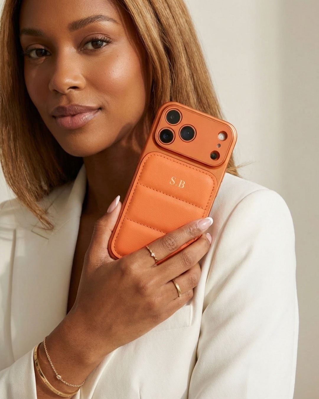 Orange Personalized iPhone Leather Case - Snap Bands