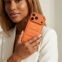Orange Personalized iPhone Leather Case - Snap Bands