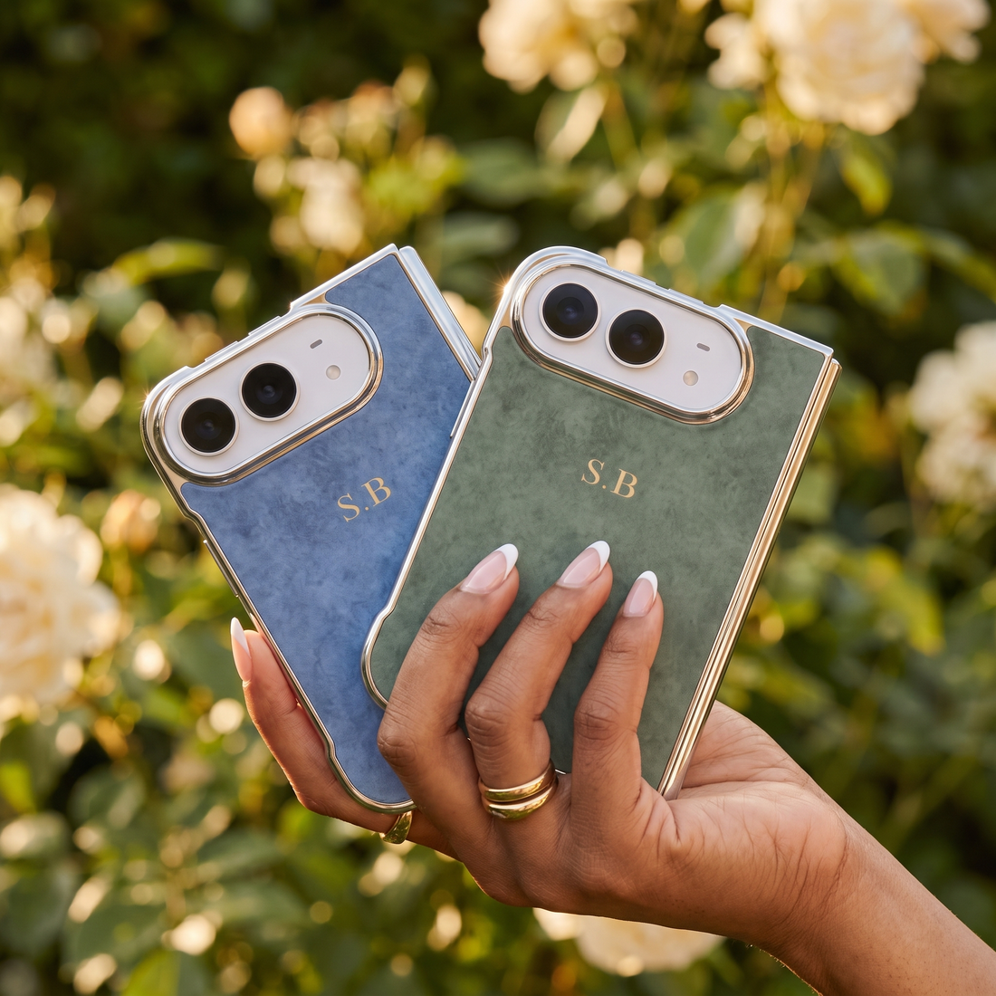 Green Lambskin Leather Custom iPhone Duo Case