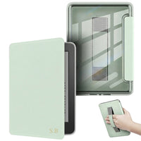 Pastel Green Leather Kindle Case with Hand Strap - Snap Bands