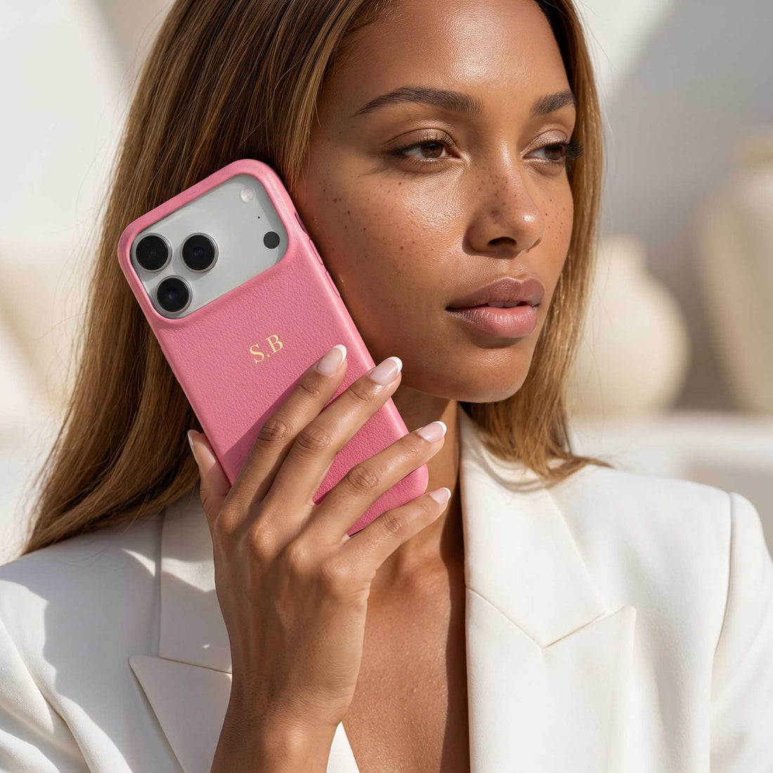 Pink Leather iPhone Case - Snap Bands
