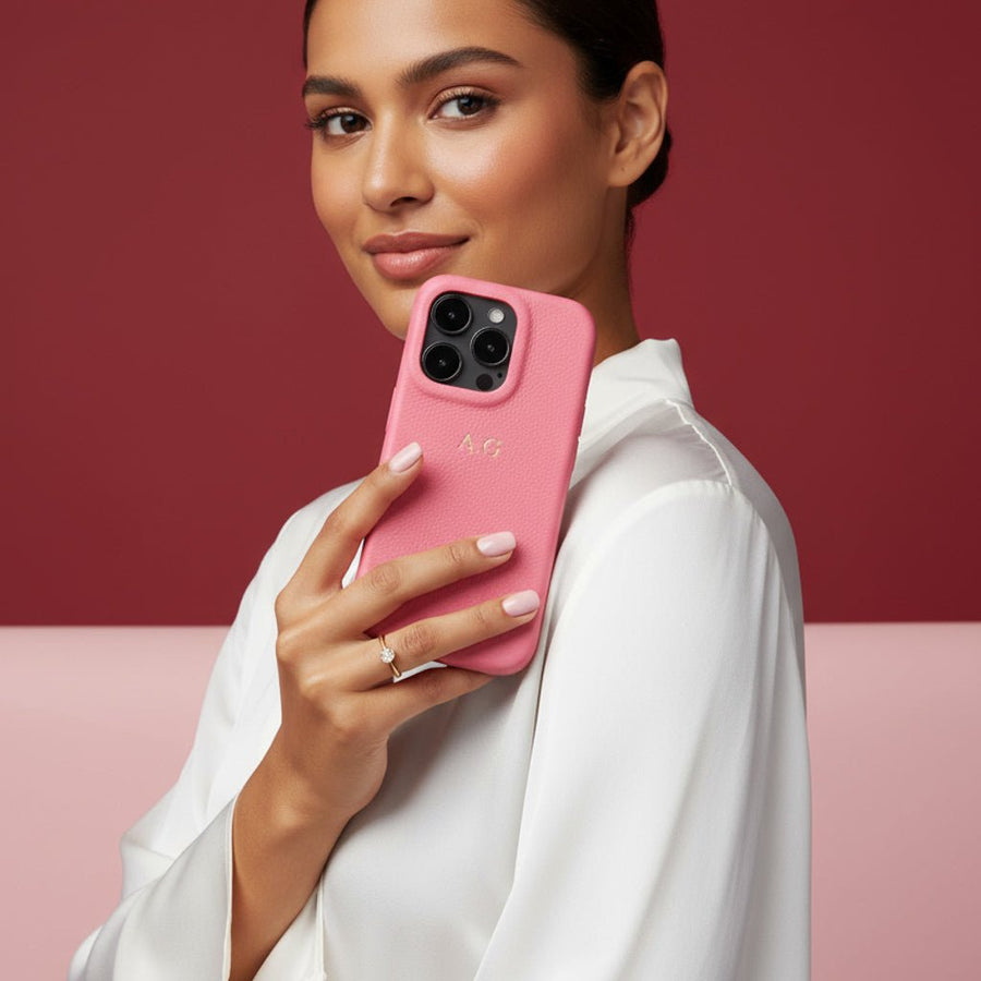 Pink Leather iPhone Case - Snap Bands