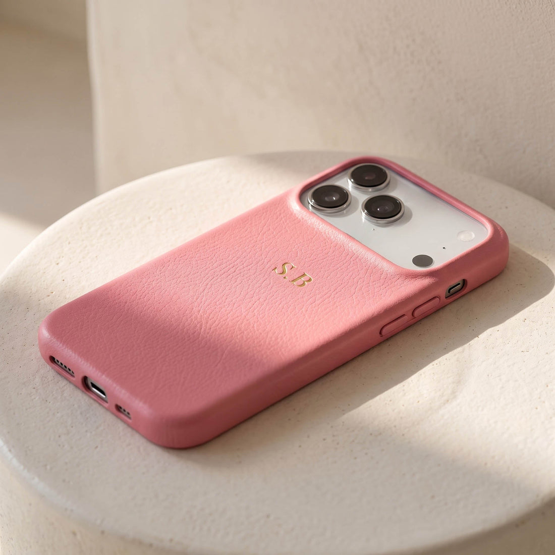 Pink Leather iPhone Case - Snap Bands