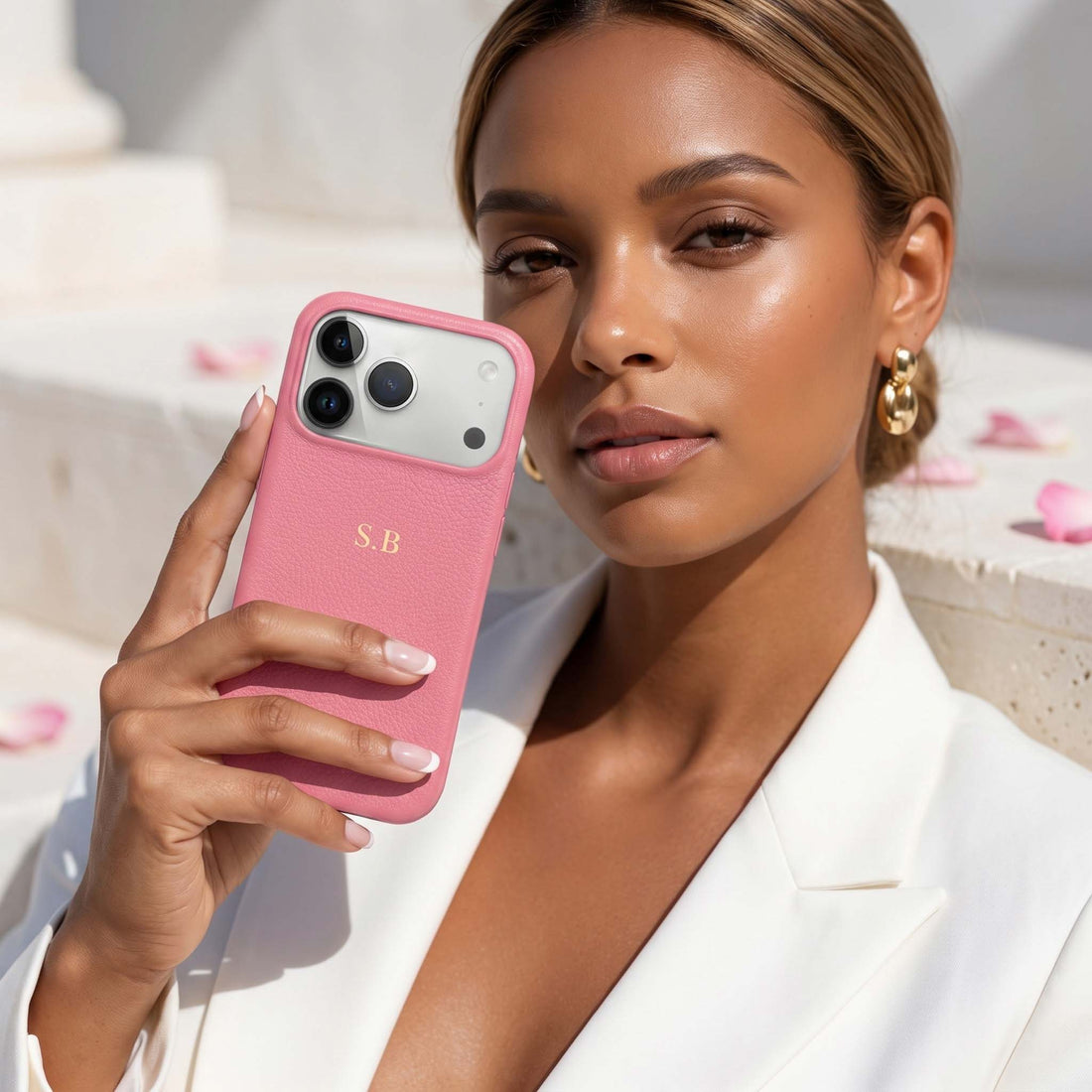 Pink Leather iPhone Case - Snap Bands