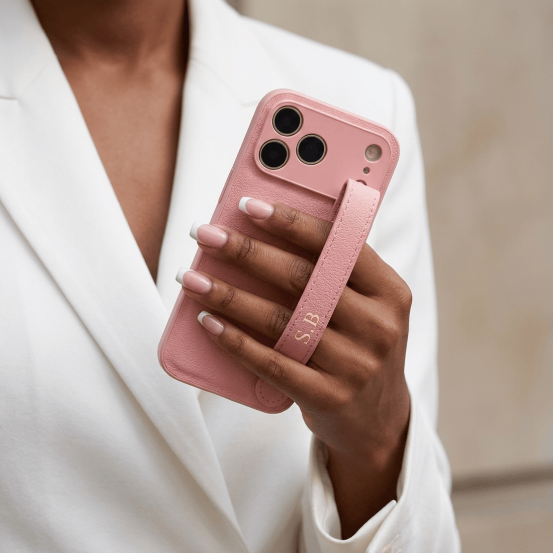 Pink Leather iPhone Case with Strap - Snap Bands