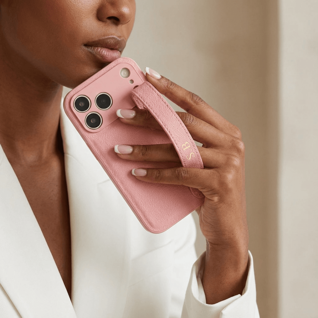 Pink Leather iPhone Case with Strap - Snap Bands
