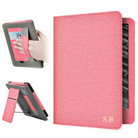 Pink Leather Kindle Case with Hand Strap and Stand - Snap Bands