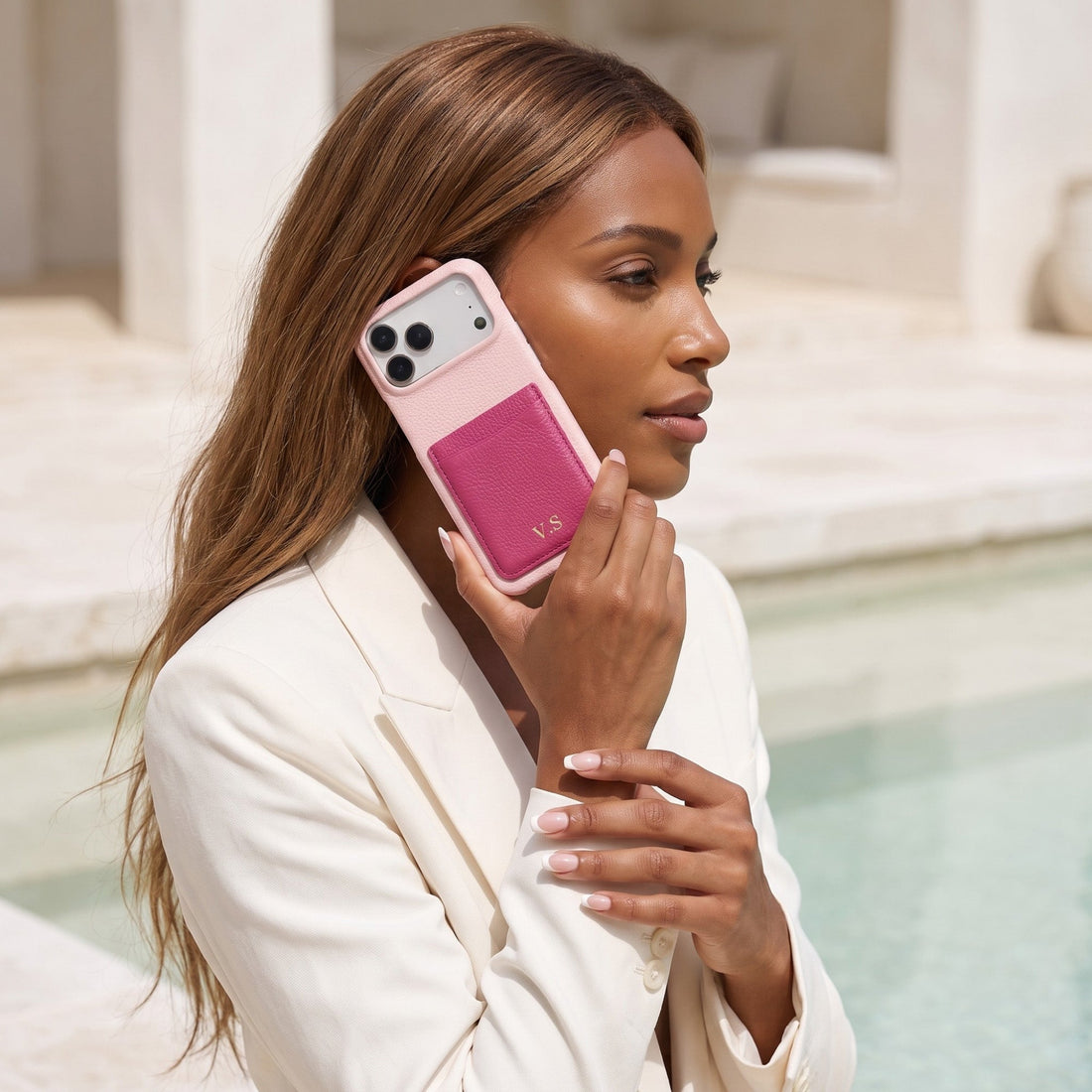 Pink Personalized Leather iPhone Case with Card Holder - #Snap Bands#