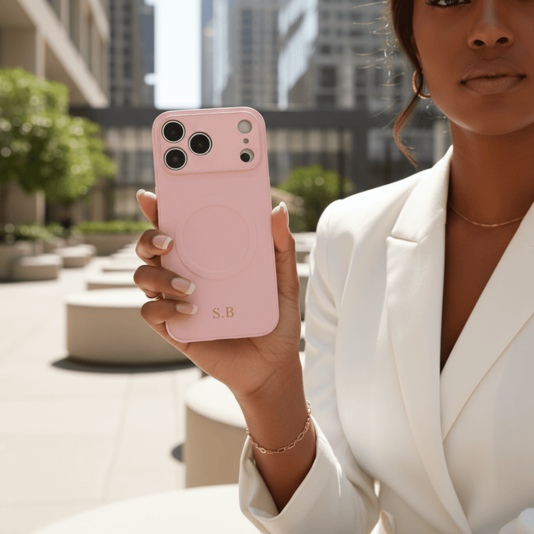Pink Personalized Magnetic Leather iPhone Case - Snap Bands
