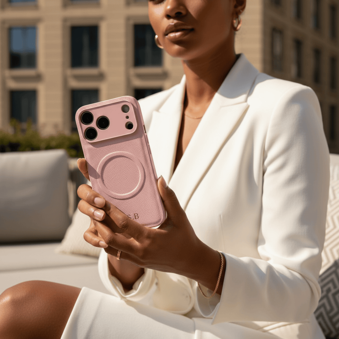 Pink Personalized Magnetic Leather iPhone Case - Snap Bands