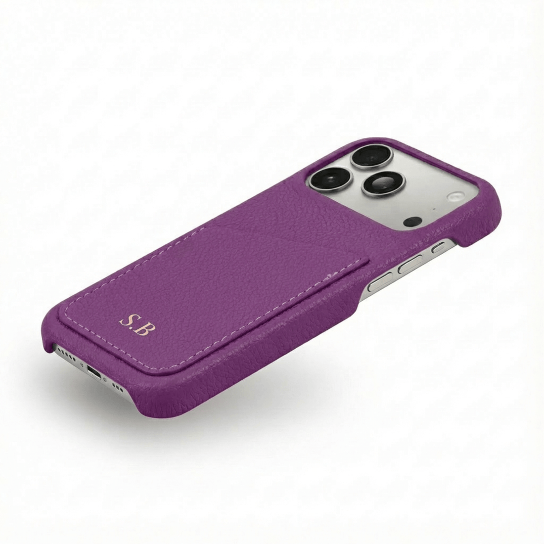 Purple Card Holder Leather iPhone Case - Snap Bands