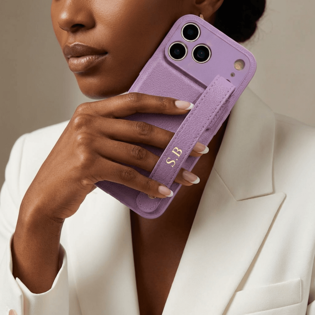 Purple Leather iPhone Case with Strap - Snap Bands