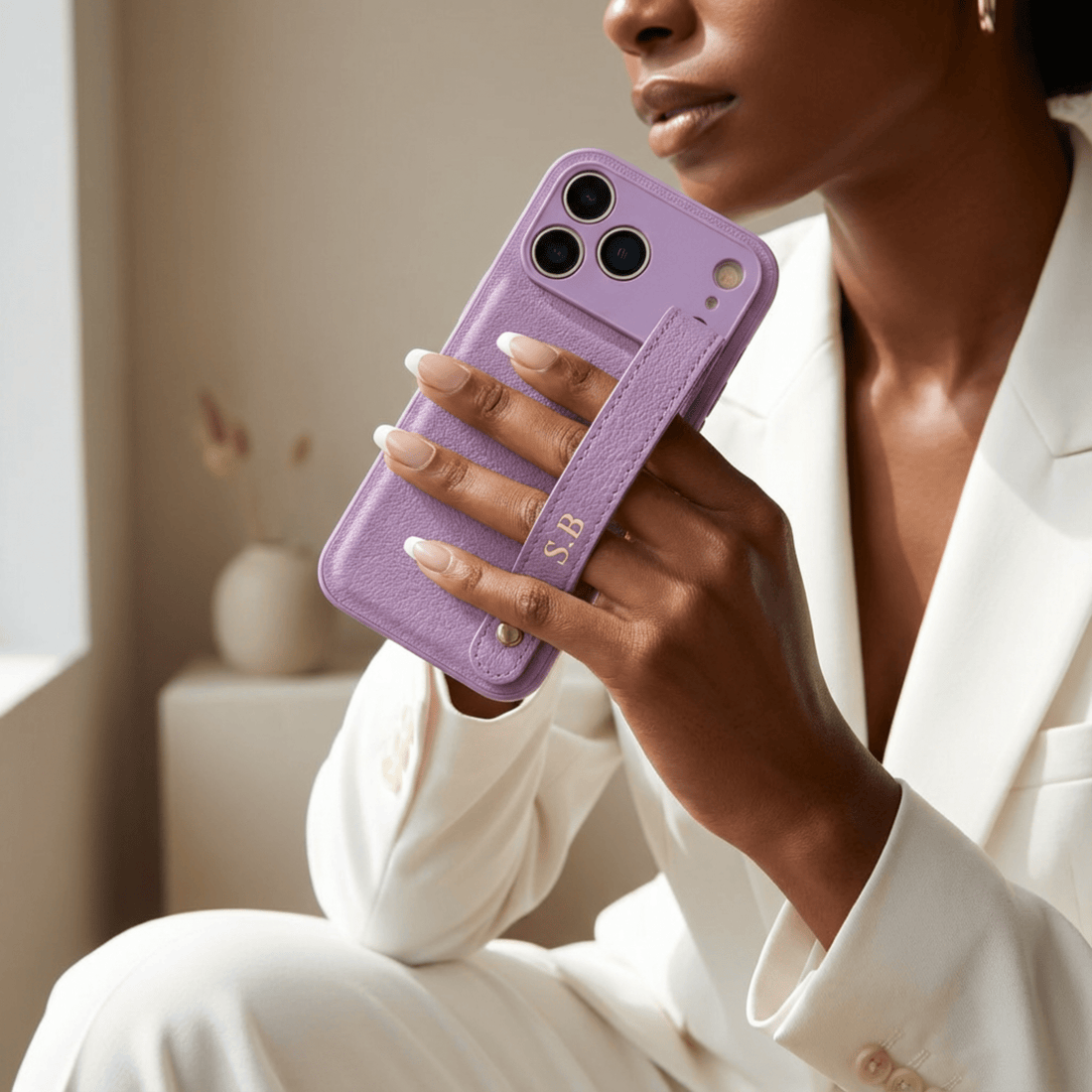 Purple Leather iPhone Case with Strap - Snap Bands