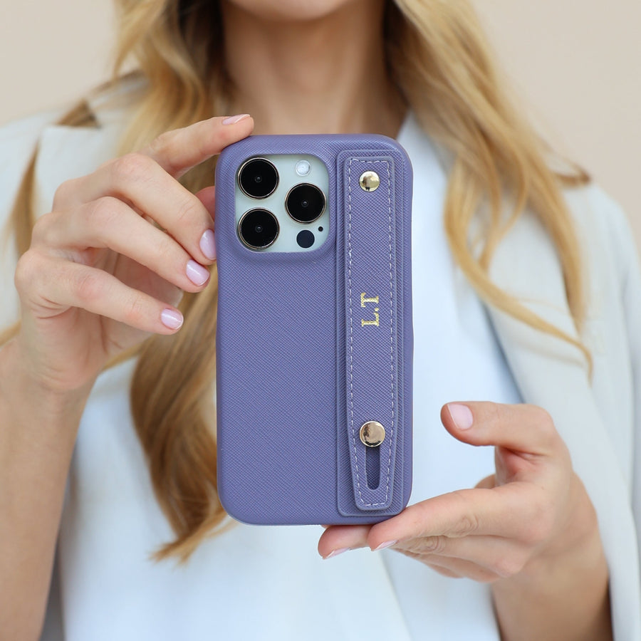 Purple Leather iPhone Case with Strap - Snap Bands