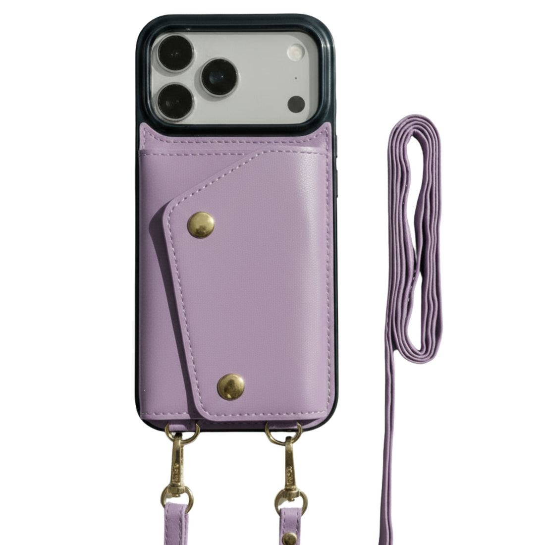 Purple Leather iPhone Case With Two Straps - Snap Bands