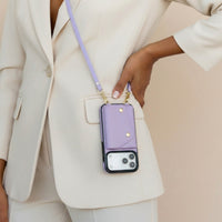 Purple Leather iPhone Case With Two Straps - Snap Bands