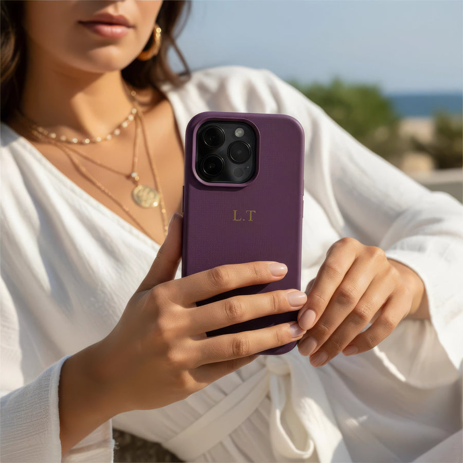 Purple Magnetic Leather iPhone Case - Snap Bands