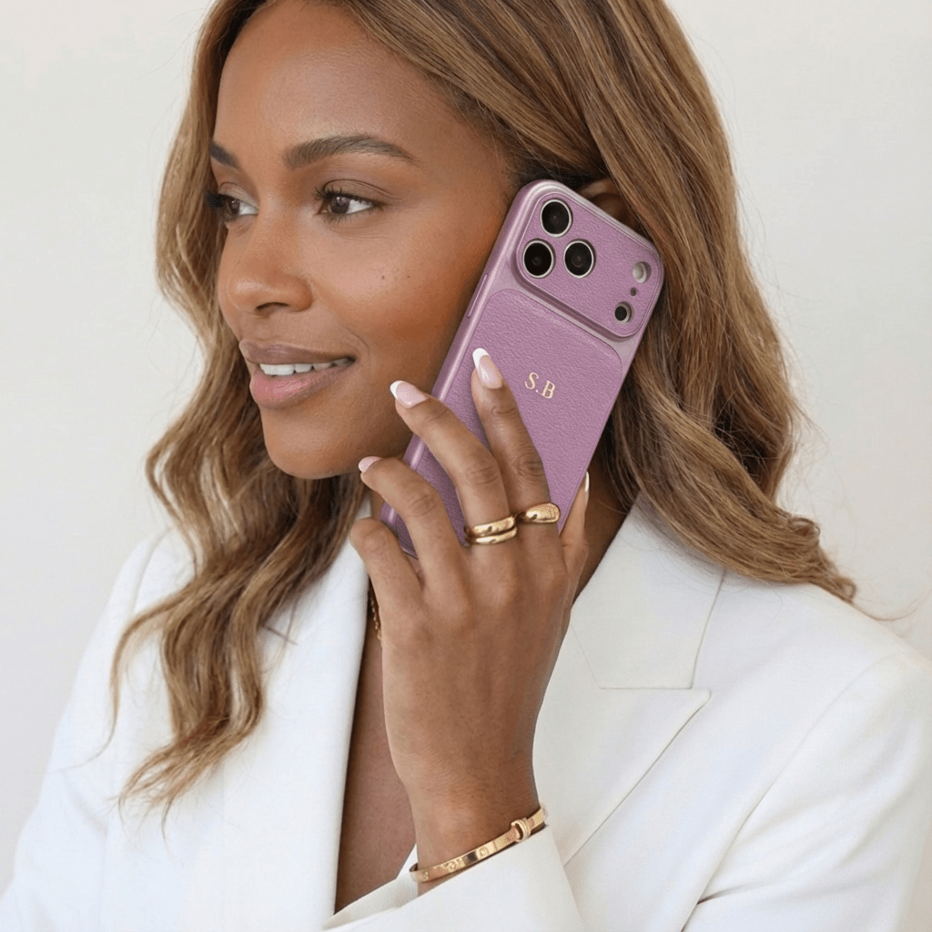 Purple Personalized iPhone Case With Leather - Snap Bands