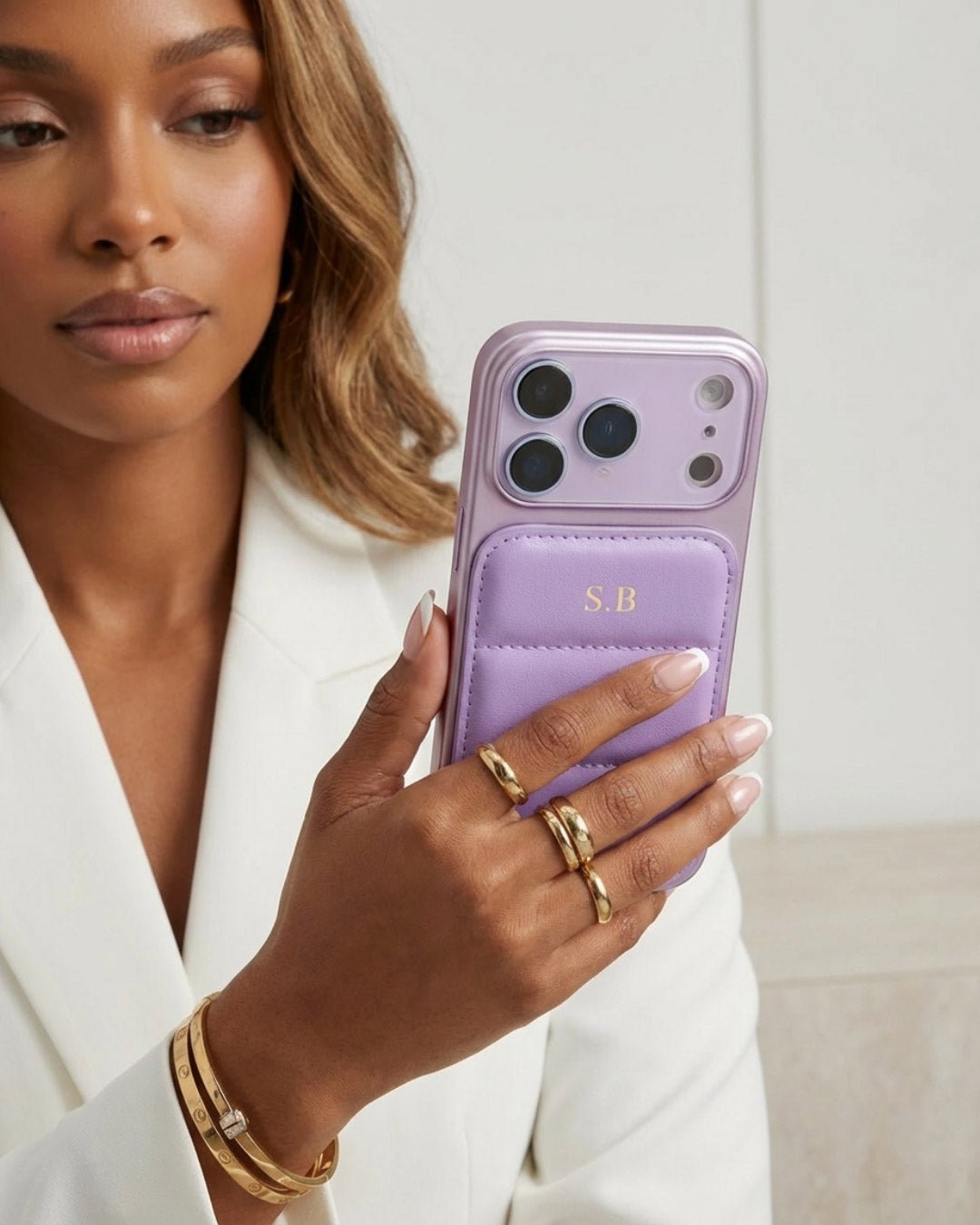 Purple Personalized iPhone Leather Case - Snap Bands