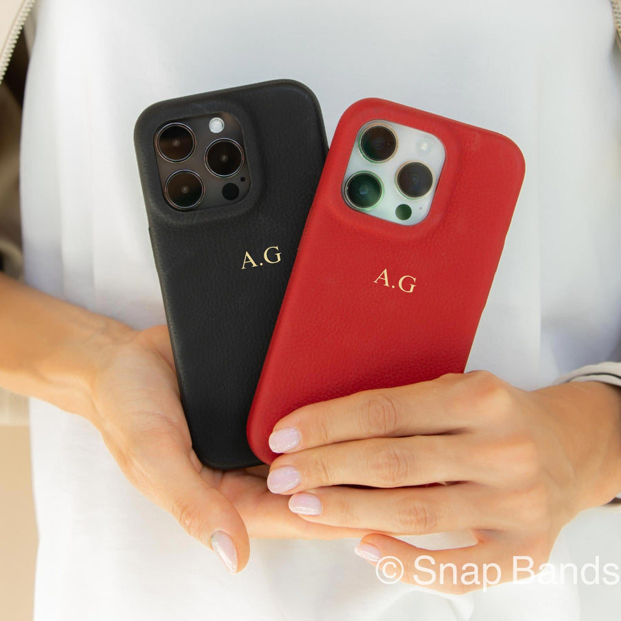 Red Leather iPhone Case - Snap Bands
