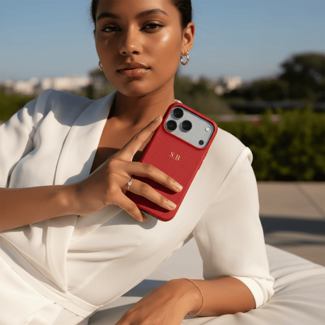 Red Leather iPhone Case - Snap Bands