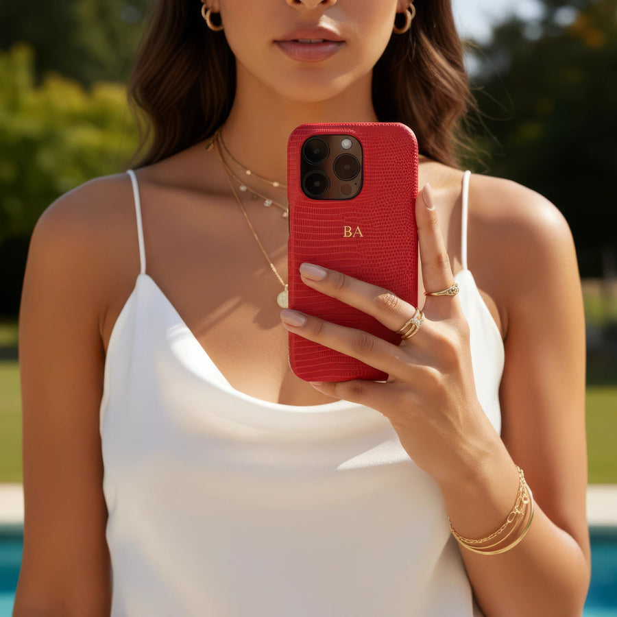 Red Leather Snake iPhone Case - Snap Bands