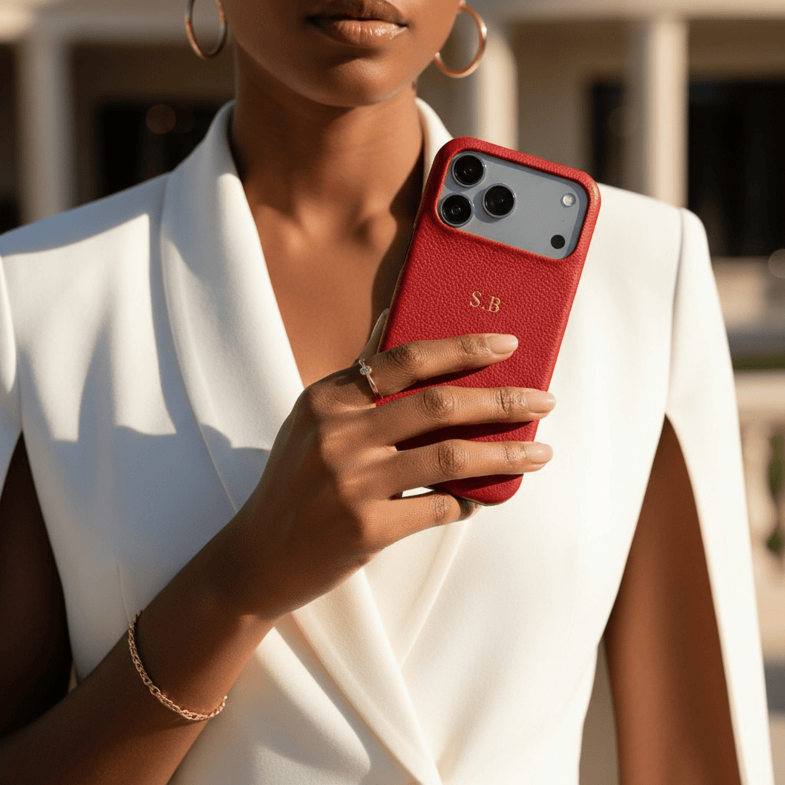 Red Pebble Leather iPhone Case - Snap Bands
