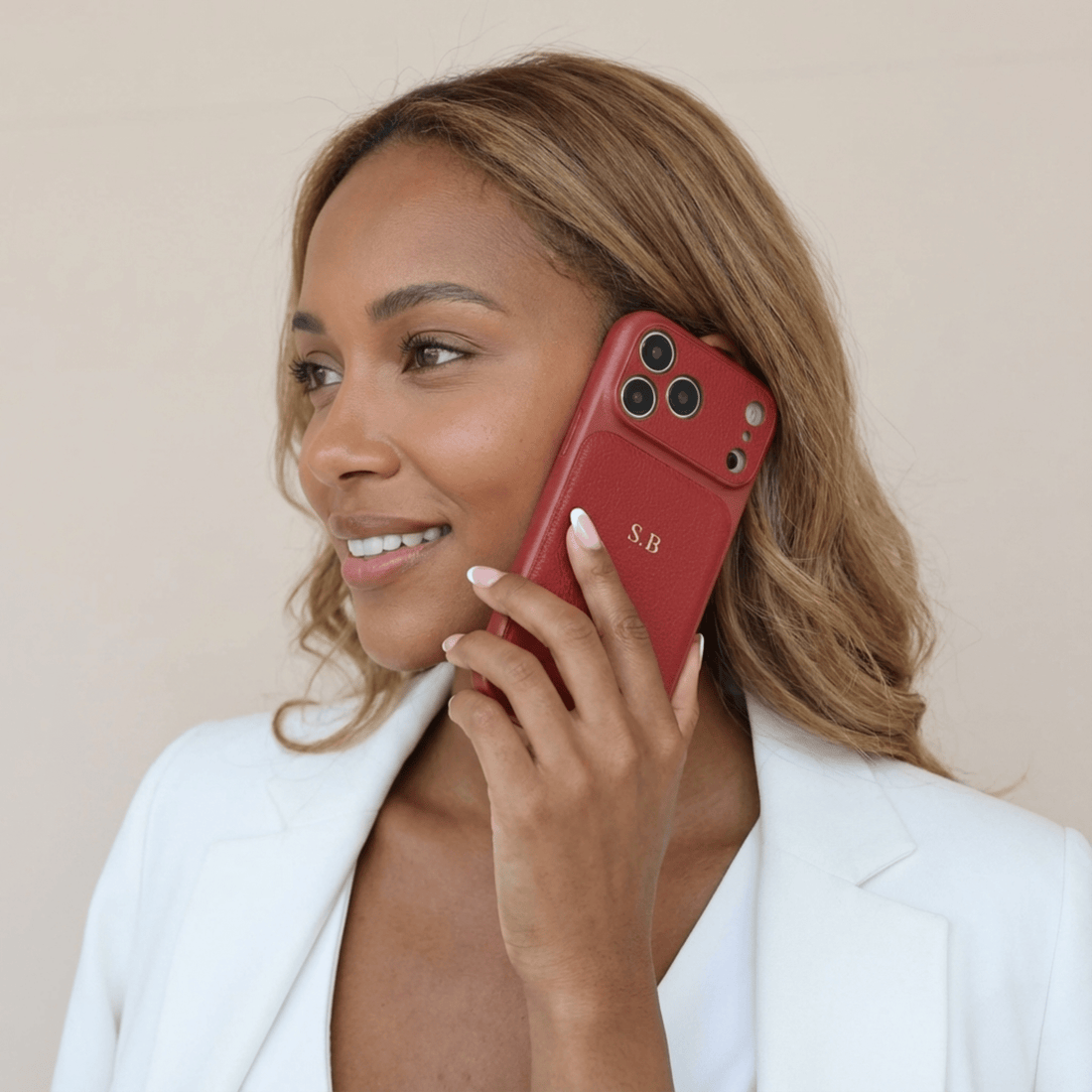 Red Personalized iPhone Case With Leather - Snap Bands