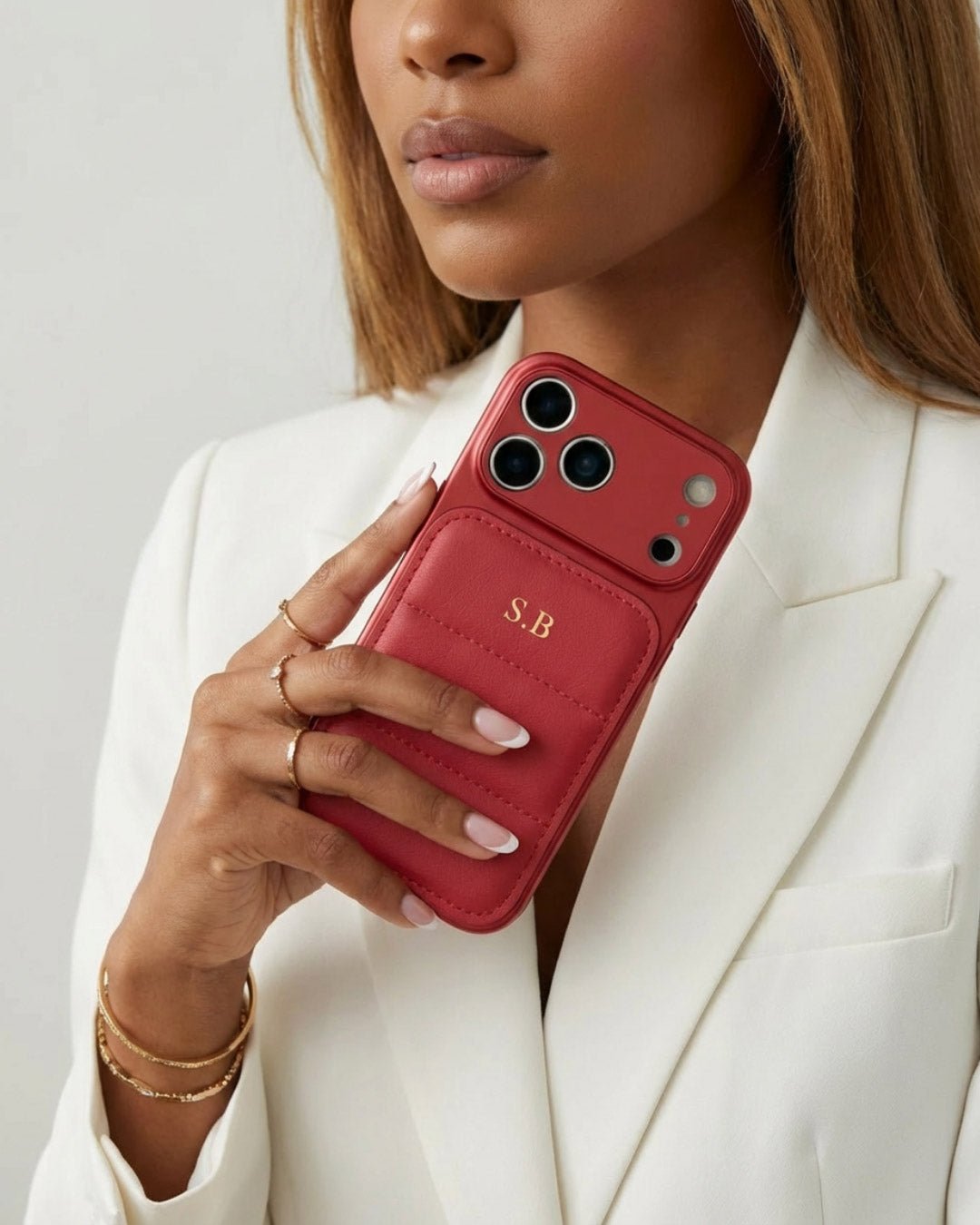 Red Personalized iPhone Leather Case - Snap Bands