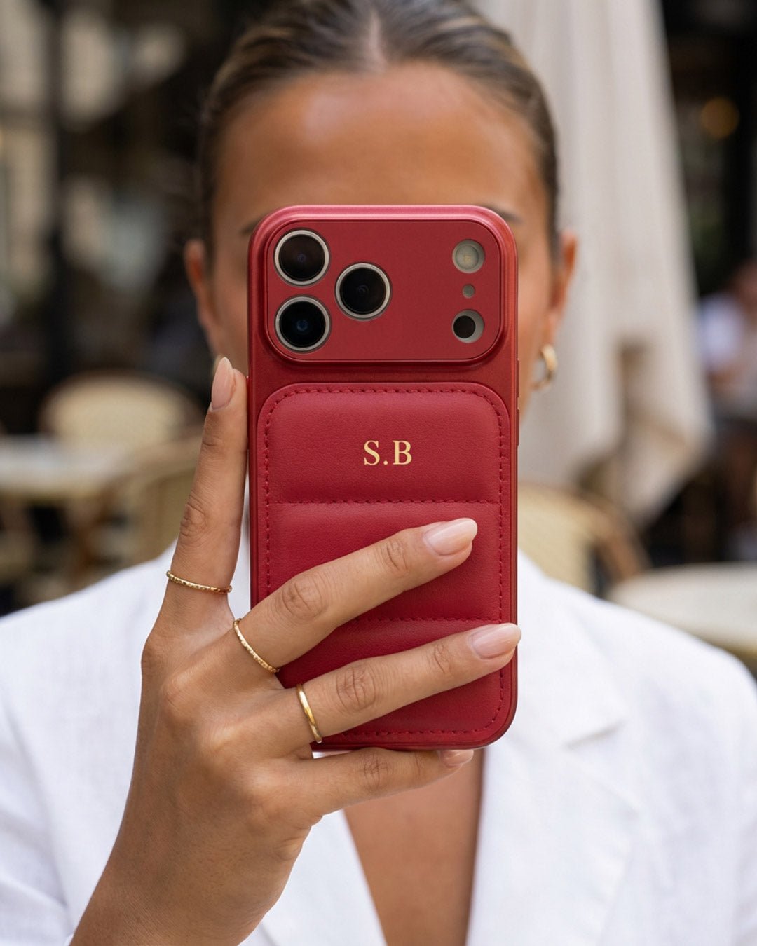 Red Personalized iPhone Leather Case - Snap Bands