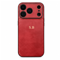 Red Personalized Monogram Leather iPhone Case - Snap Bands
