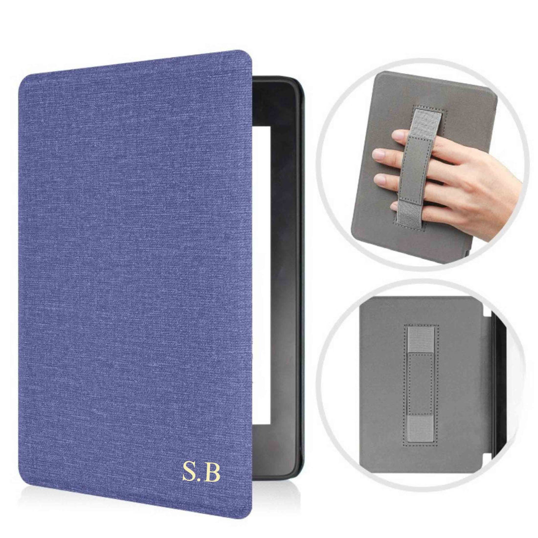 Royal Blue Textured Leather Kindle Case with Hand Strap - Snap Bands