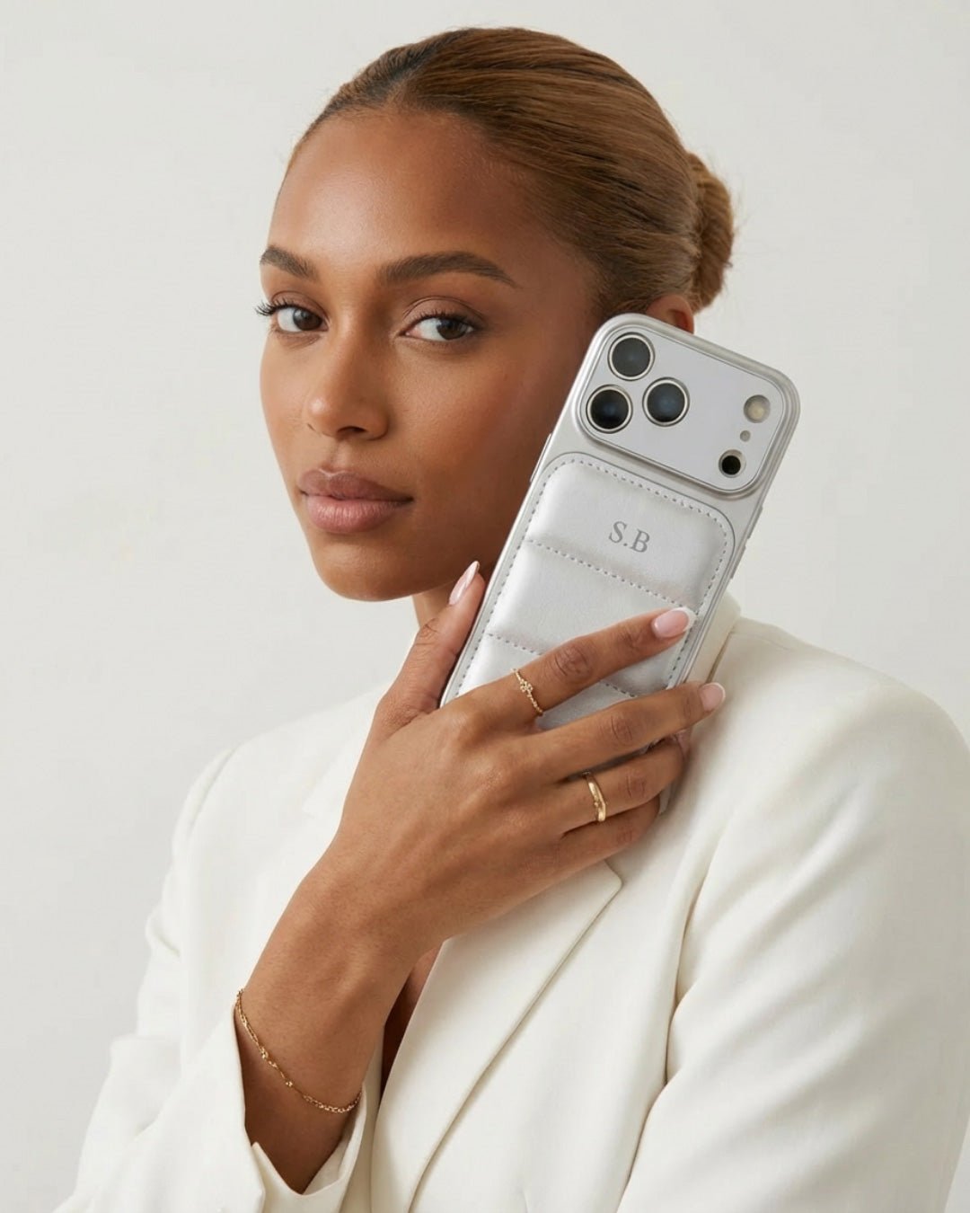 Silver Personalized iPhone Leather Case - Snap Bands